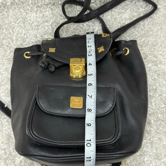 MCM Black Leather Backpack with Gold Accents - Picture 11 of 15